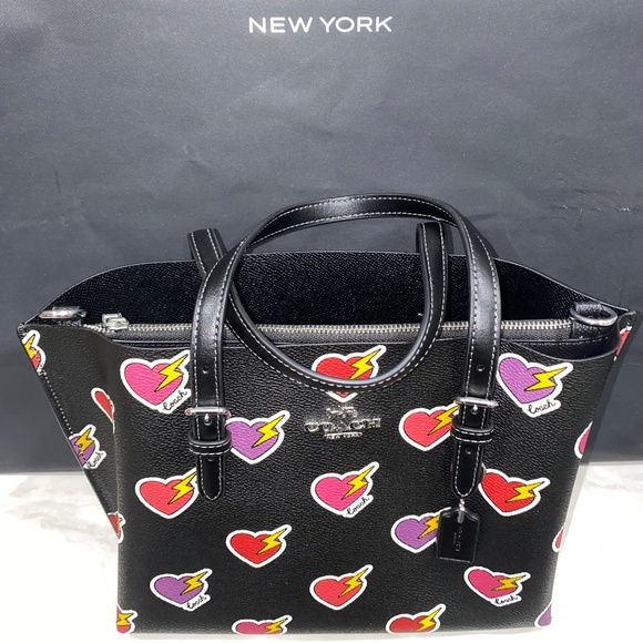 Coach Mollie Tote Bag 25 With Heart Bolt Print - Picture 12 of 13